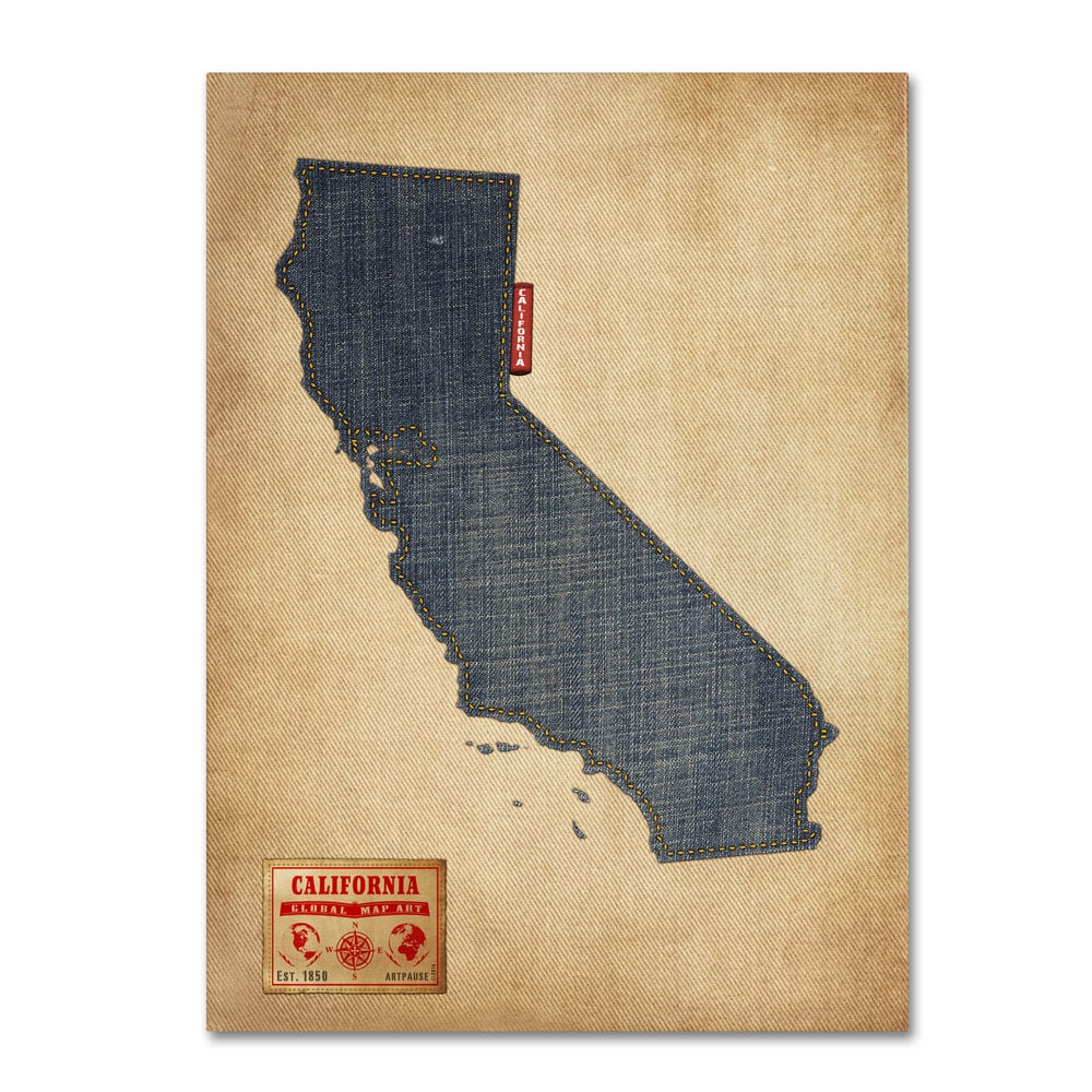 Michael Tompsett 'California Map Denim Jeans Style' 14 X 19 Canvas Art