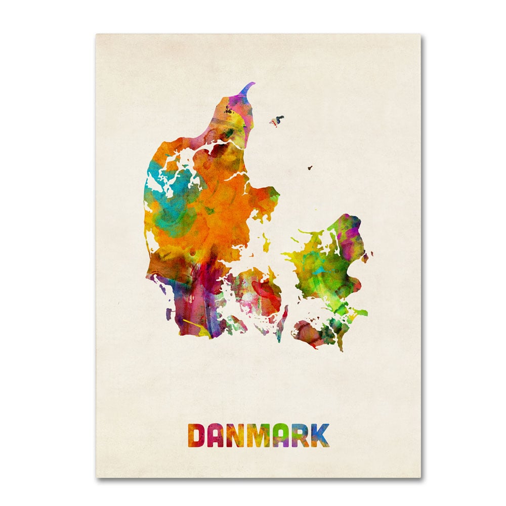 Michael Tompsett 'Denmark Watercolor Map' 14 X 19 Canvas Art