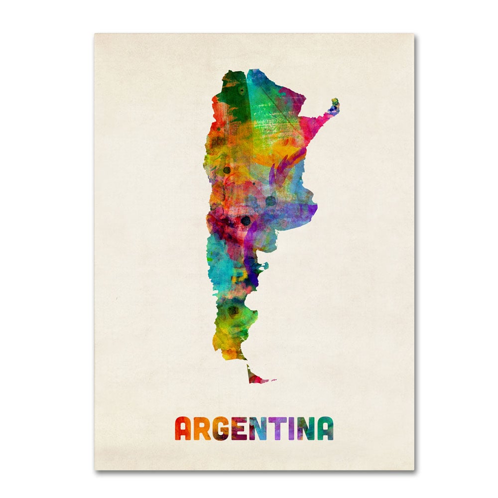 Michael Tompsett 'Argentina Watercolor Map' 14 X 19 Canvas Art
