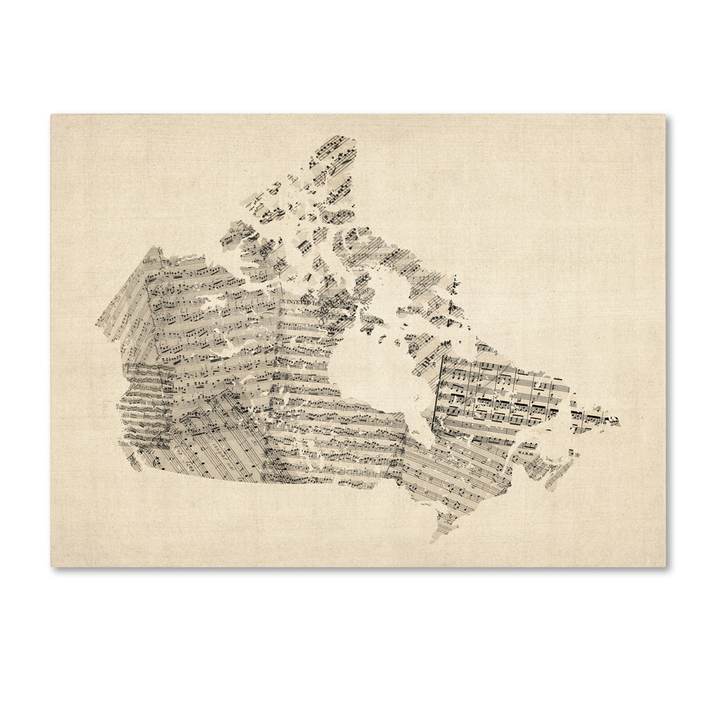 Michael Tompsett 'Old Sheet Music Map Of Canada' 14 X 19 Canvas Art