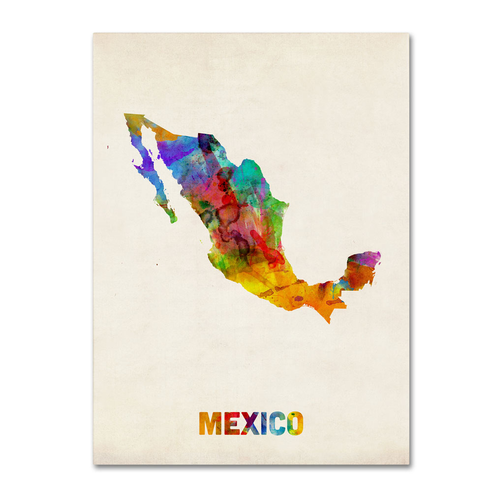 Michael Tompsett 'Mexico Watercolor Map' 14 X 19 Canvas Art