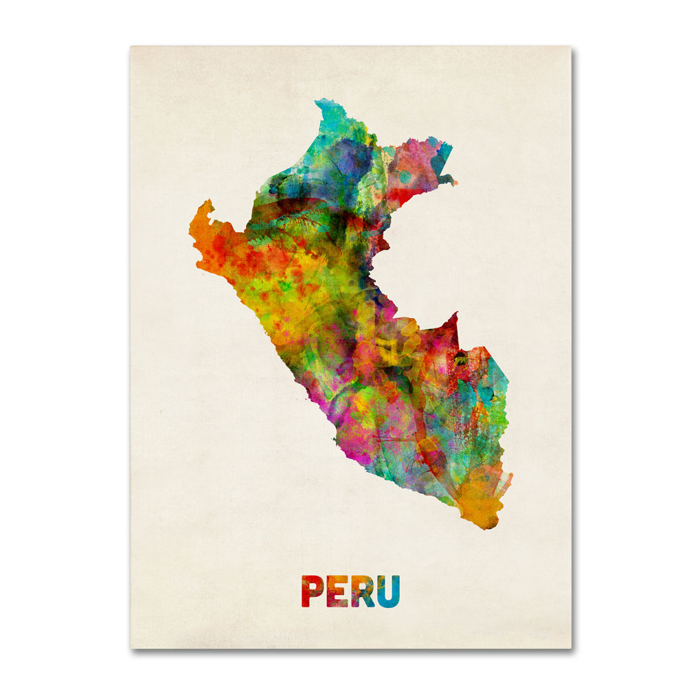 Michael Tompsett 'Peru Watercolor Map' 14 X 19 Canvas Art