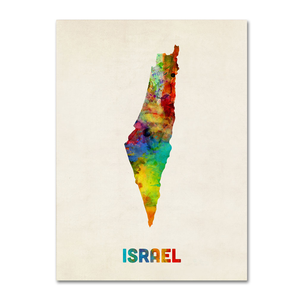 Michael Tompsett 'Israel Watercolor Map' 14 X 19 Canvas Art