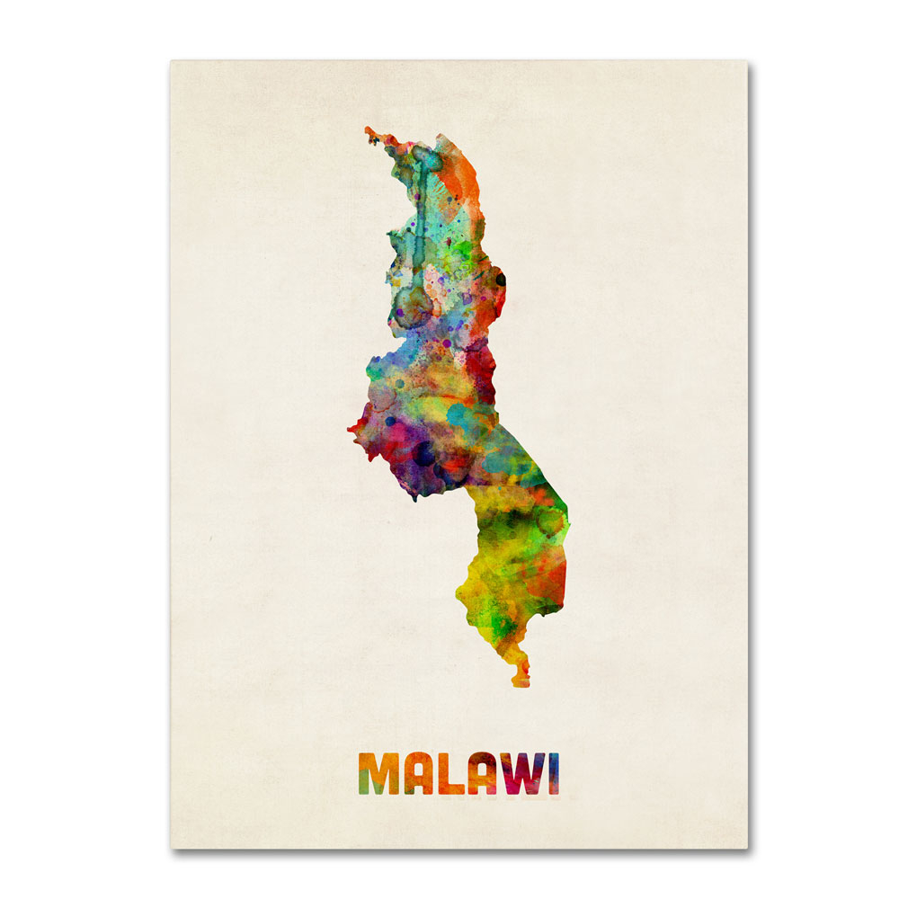Michael Tompsett 'Malawi Watercolor Map' 14 X 19 Canvas Art