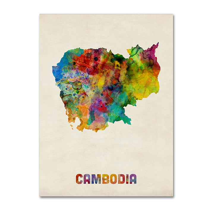Michael Tompsett 'Cambodia Watercolor Map' 14 X 19 Canvas Art