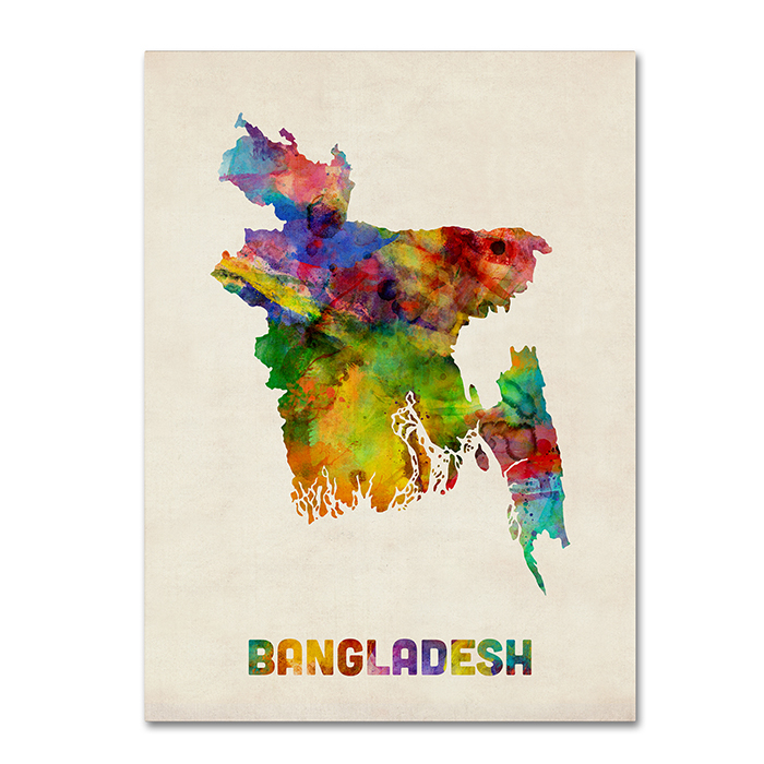 Michael Tompsett 'Bangladesh Watercolor Map' 14 X 19 Canvas Art