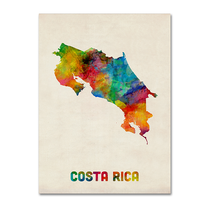 Michael Tompsett 'Costa Rica Watercolor Map' 14 X 19 Canvas Art