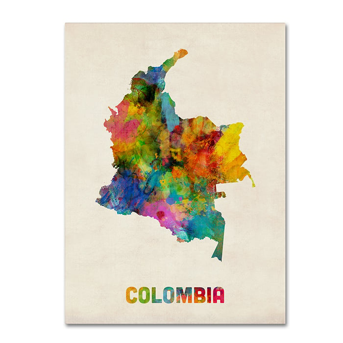 Michael Tompsett 'Colombia Watercolor Map' 14 X 19 Canvas Art