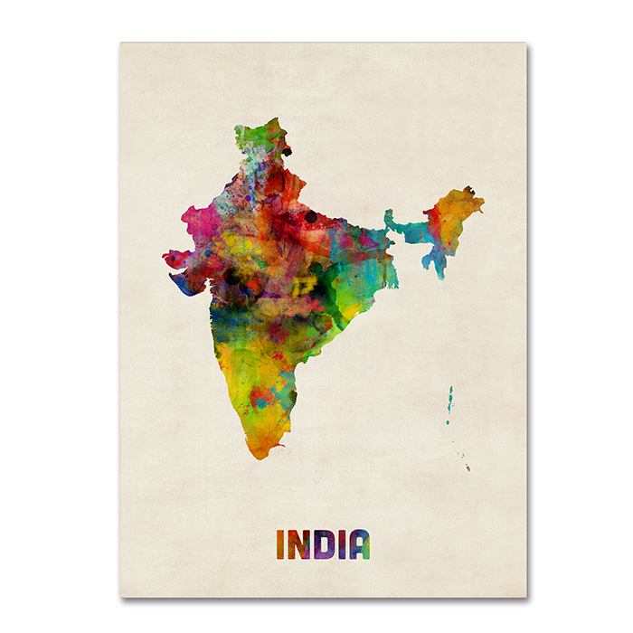 Michael Tompsett 'India Watercolor Map' 14 X 19 Canvas Art
