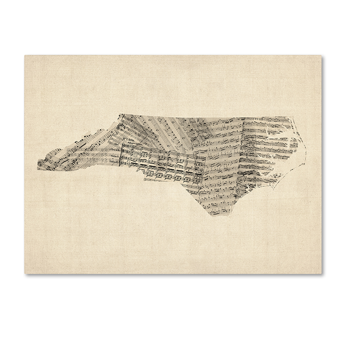 Michael Tompsett 'Old Sheet Music Map Of North Carolina' 14 X 19 Canvas Art