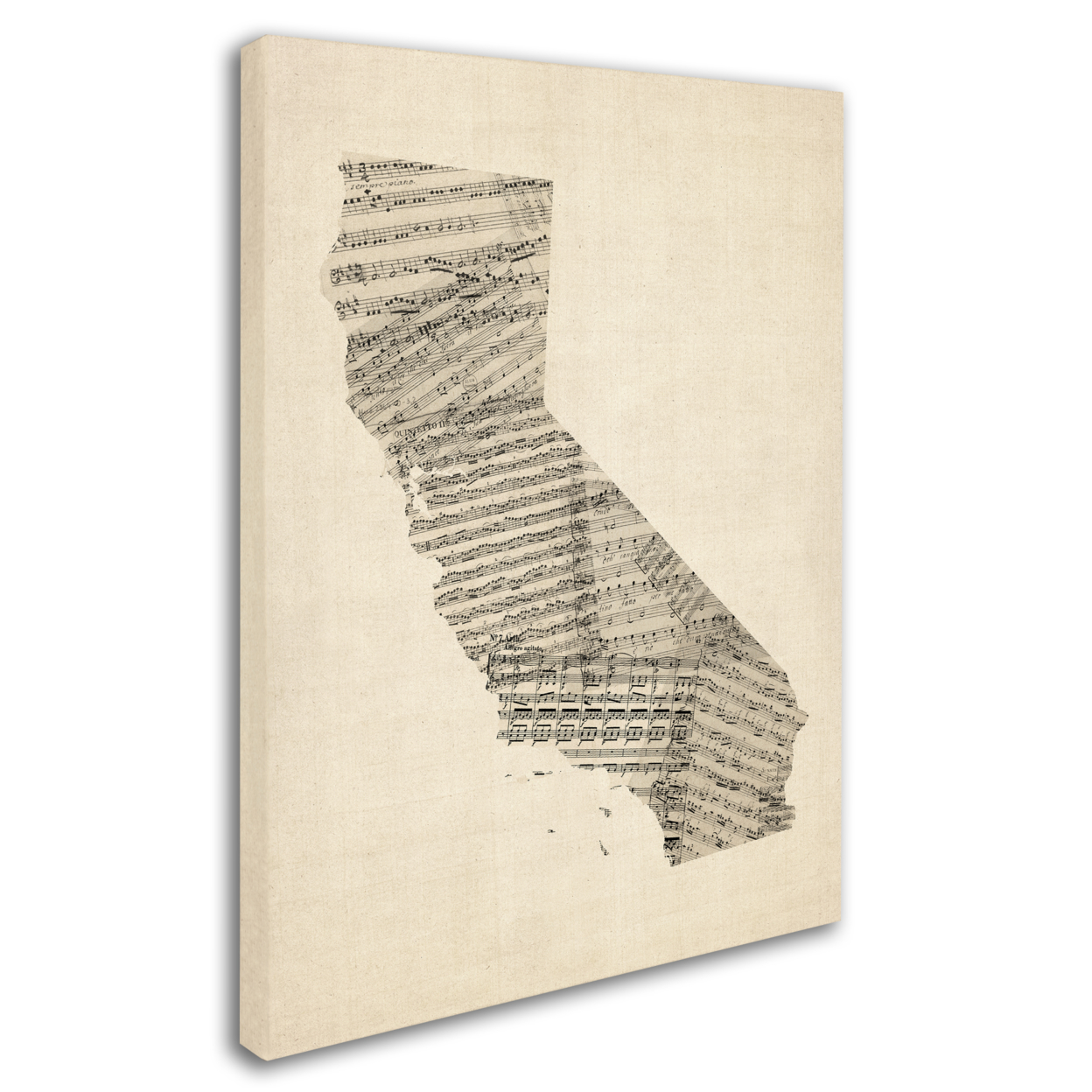 Michael Tompsett 'Old Sheet Music Map Of California' 14 X 19 Canvas Art