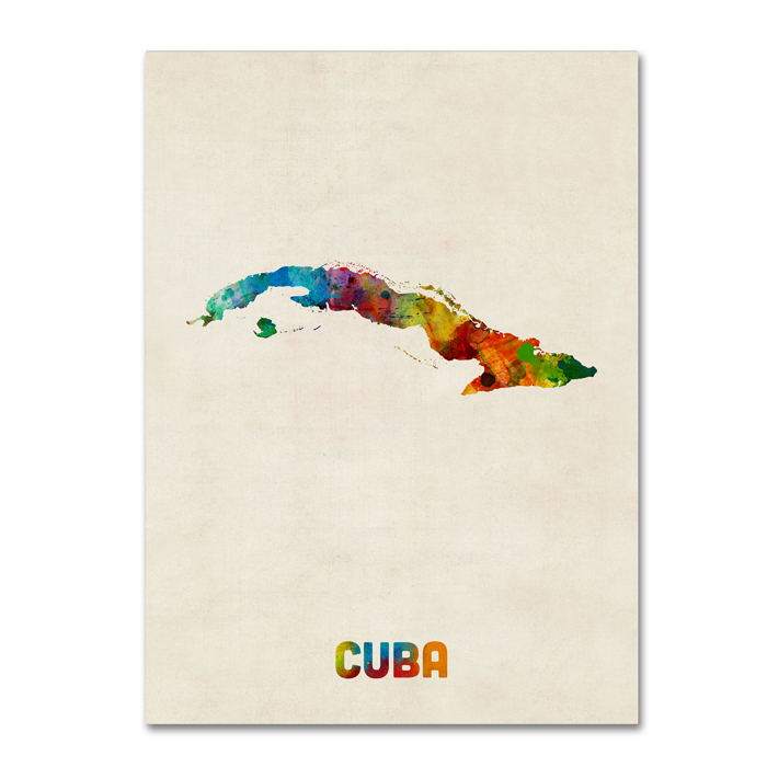 Michael Tompsett 'Cuba Watercolor Map' 14 X 19 Canvas Art