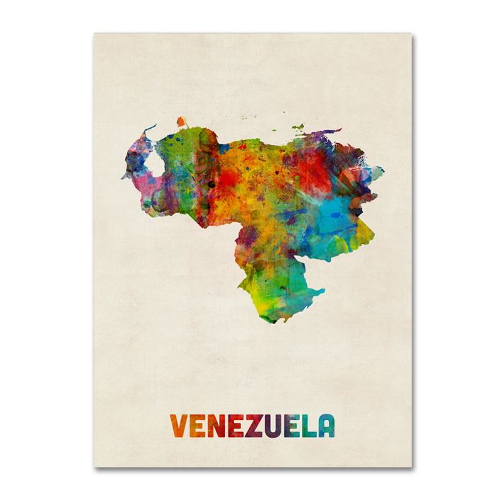 Michael Tompsett 'Venezuela Watercolor Map' 14 X 19 Canvas Art