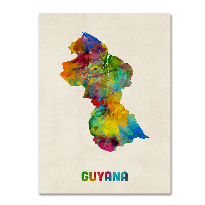 Michael Tompsett 'Guyana Watercolor Map' 14 X 19 Canvas Art