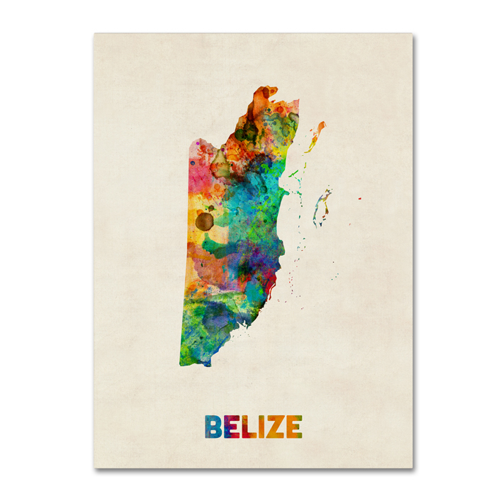 Michael Tompsett 'Belize Watercolor Map' 14 X 19 Canvas Art