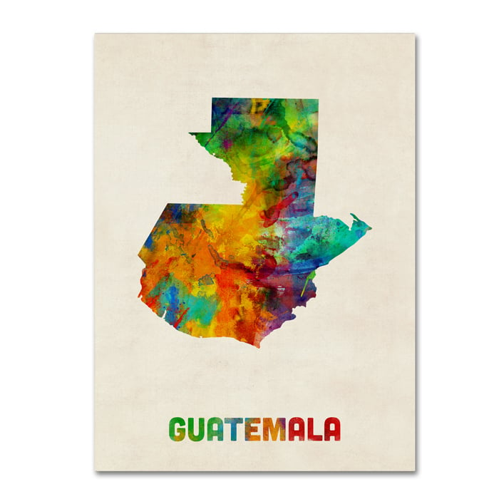 Michael Tompsett 'Guatemala Watercolor Map' 14 X 19 Canvas Art