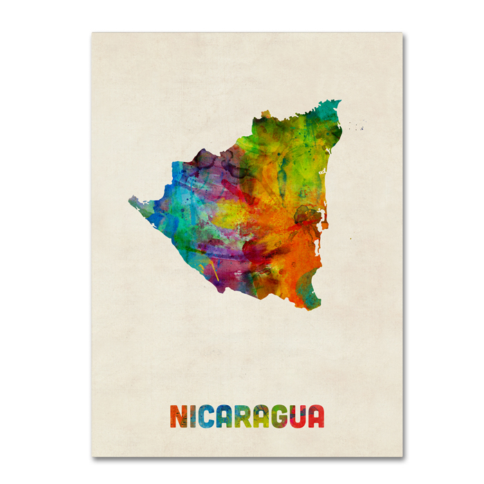 Michael Tompsett 'Nicaragua Watercolor Map' 14 X 19 Canvas Art