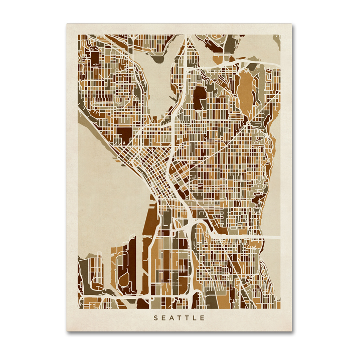 Michael Tompsett 'Seattle Washington Street Map II' 14 X 19 Canvas Art