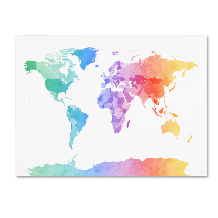 Michael Tompsett 'Watercolor Map Of The World' 14 X 19 Canvas Art