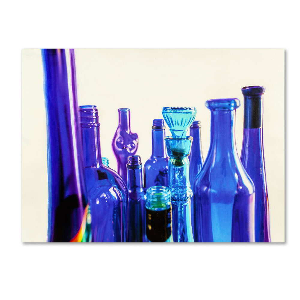 Roderick Stevens 'Blue Bottle Tops' 14 X 19 Canvas Art