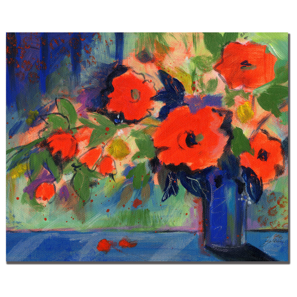 Sheila Golden 'Red Flowers' 14 X 19 Canvas Art