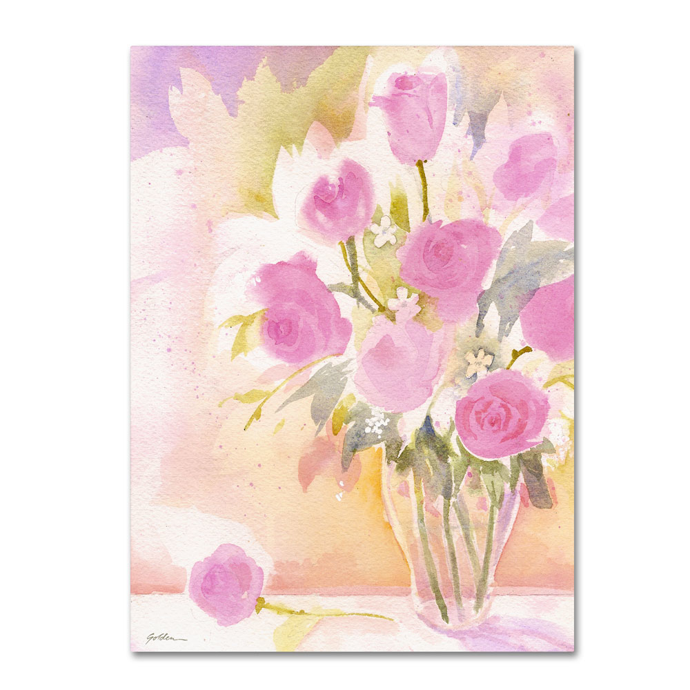 Sheila Golden 'Vase With Pink Roses' 14 X 19 Canvas Art
