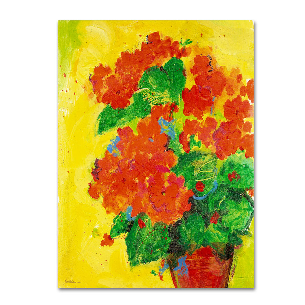 Sheila Golden 'Geraniums Against Yellow' 14 X 19 Canvas Art