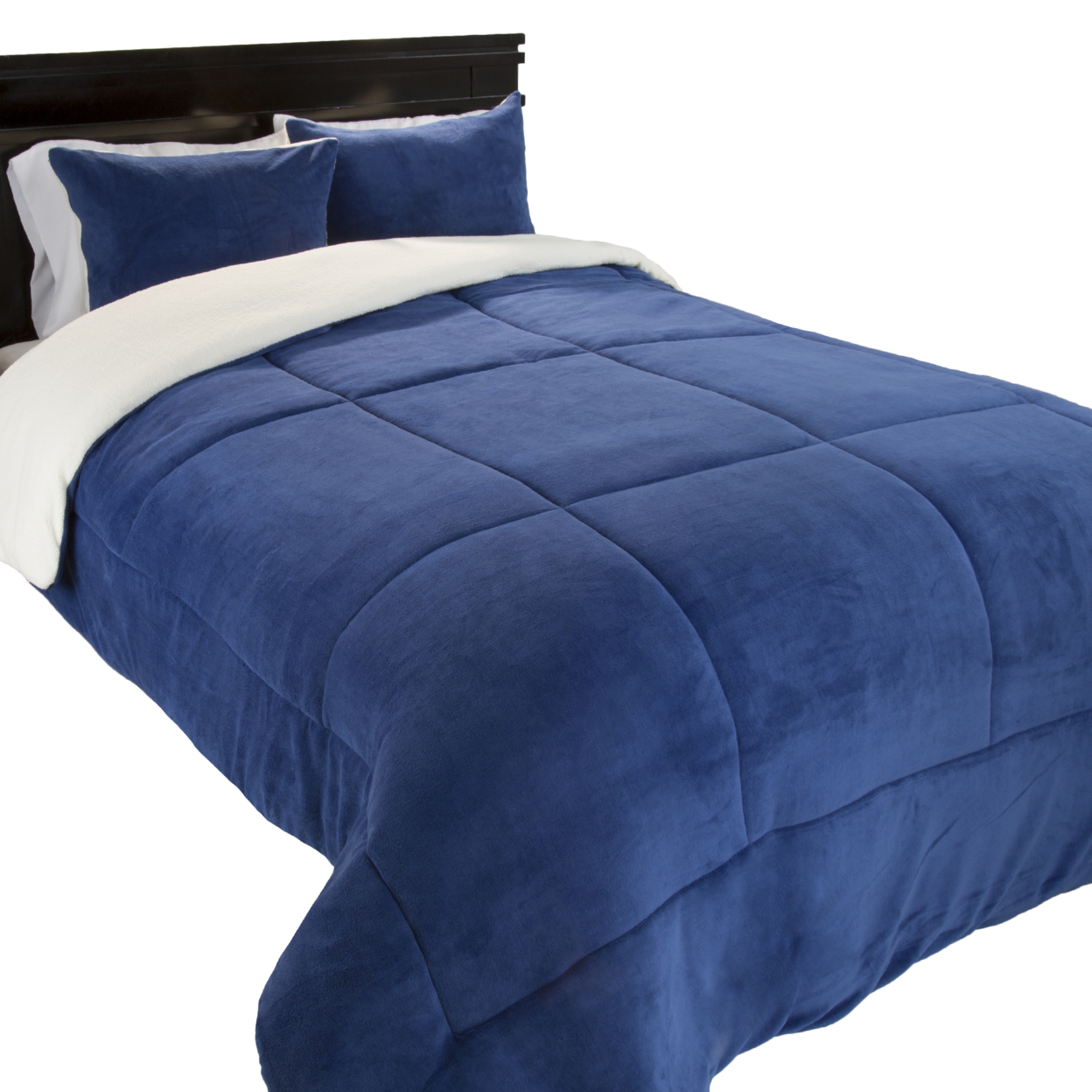 Lavish Home 3 Piece Sherpa/Fleece Comforter Set - F/Q - Navy