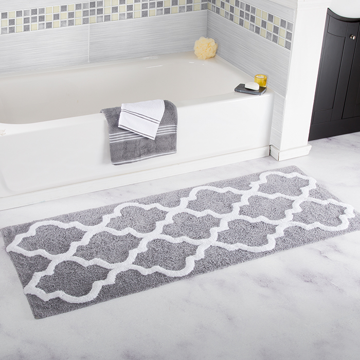 Lavish Home 100% Cotton Trellis Bathroom Mat - 24x60 Inches - Silver