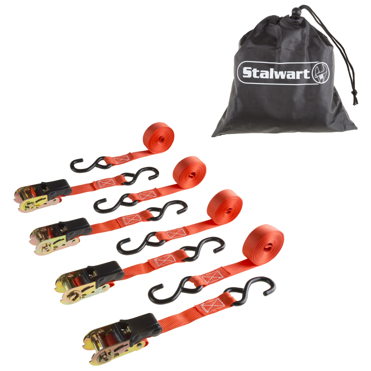 Stalwart 4 Pack Ratchet Tie Down Straps - 15 Ft. - 500 Lb Load