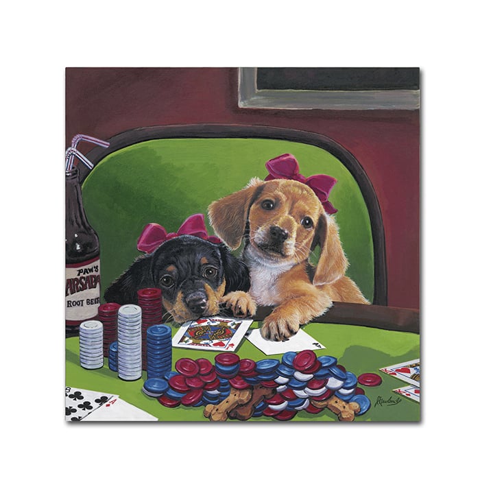 Jenny Newland 'Poker Dogs 3' Canvas Wall Art 14 X 14