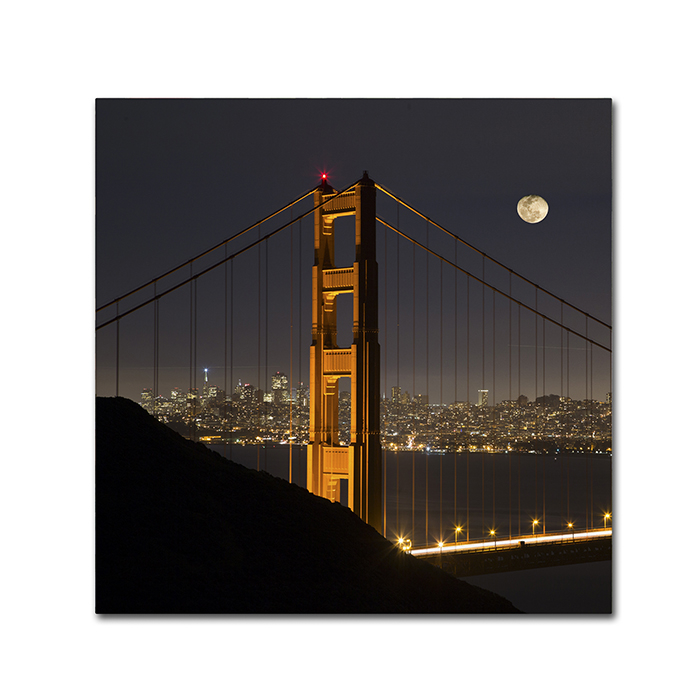 Moises Levy 'Golden Gate And Moon' Canvas Wall Art 14 X 14