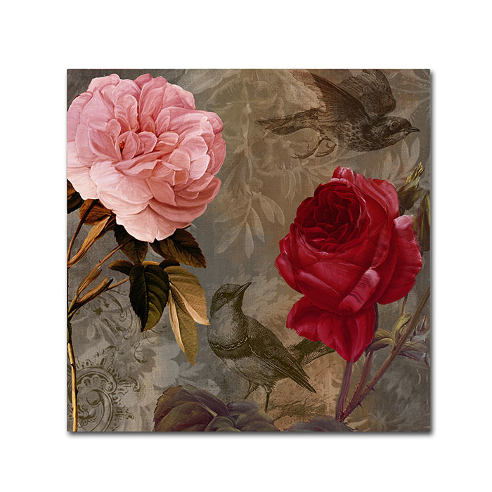 Color Bakery 'Bird And Roses' Canvas Wall Art 14 X 14
