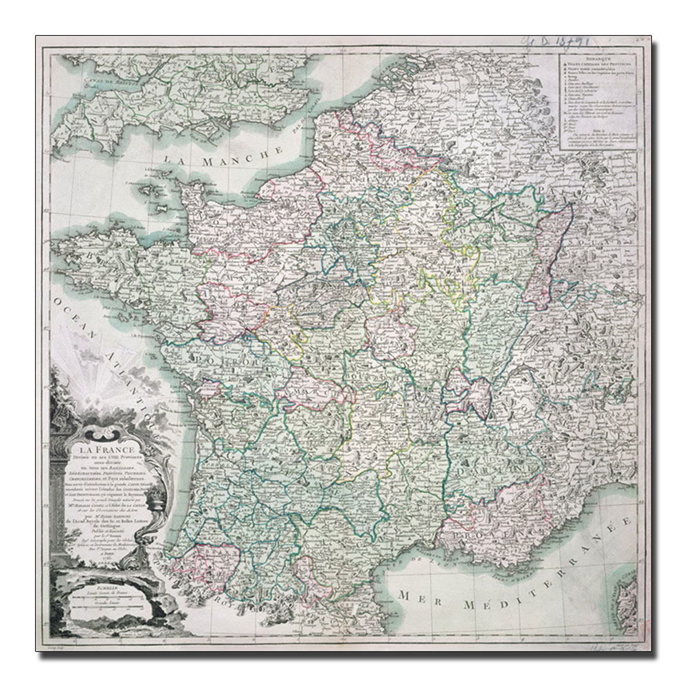 Louis Charles Desons 'Map Of France 1765' Canvas Wall Art 14 X 14