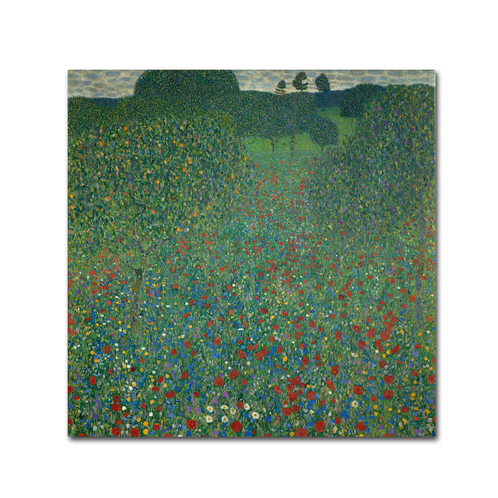 Gustav Klimt 'Field Of Poppies 1907' Canvas Wall Art 14 X 14