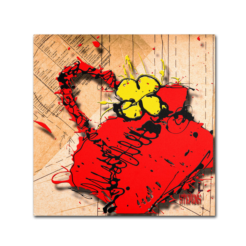 Roderick Stevens 'Flower Purse Yellow On Red' Canvas Wall Art 14 X 14