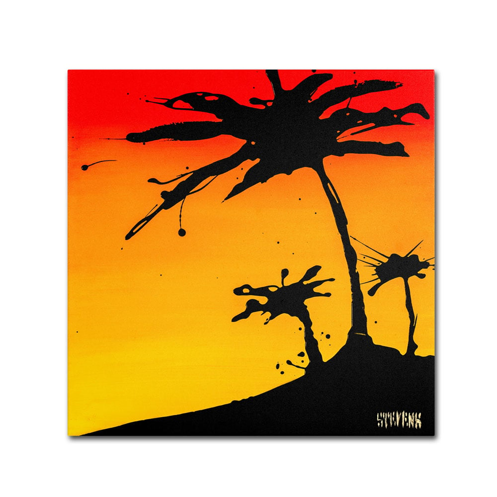 Roderick Stevens 'Palm Tree Sunset' Canvas Wall Art 14 X 14