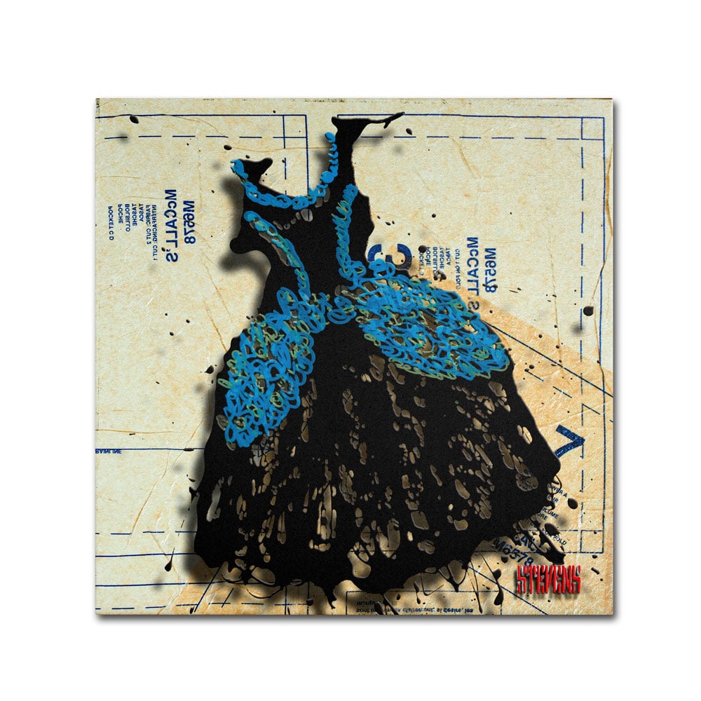 Roderick Stevens 'Black N Blue Swirls' Canvas Wall Art 14 X 14