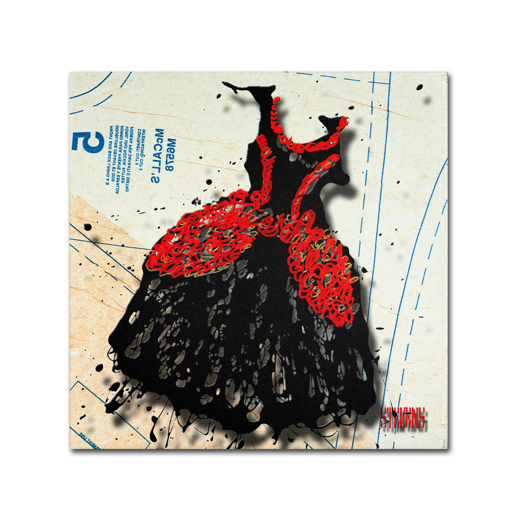 Roderick Stevens 'Black N Red Swirls' Canvas Wall Art 14 X 14