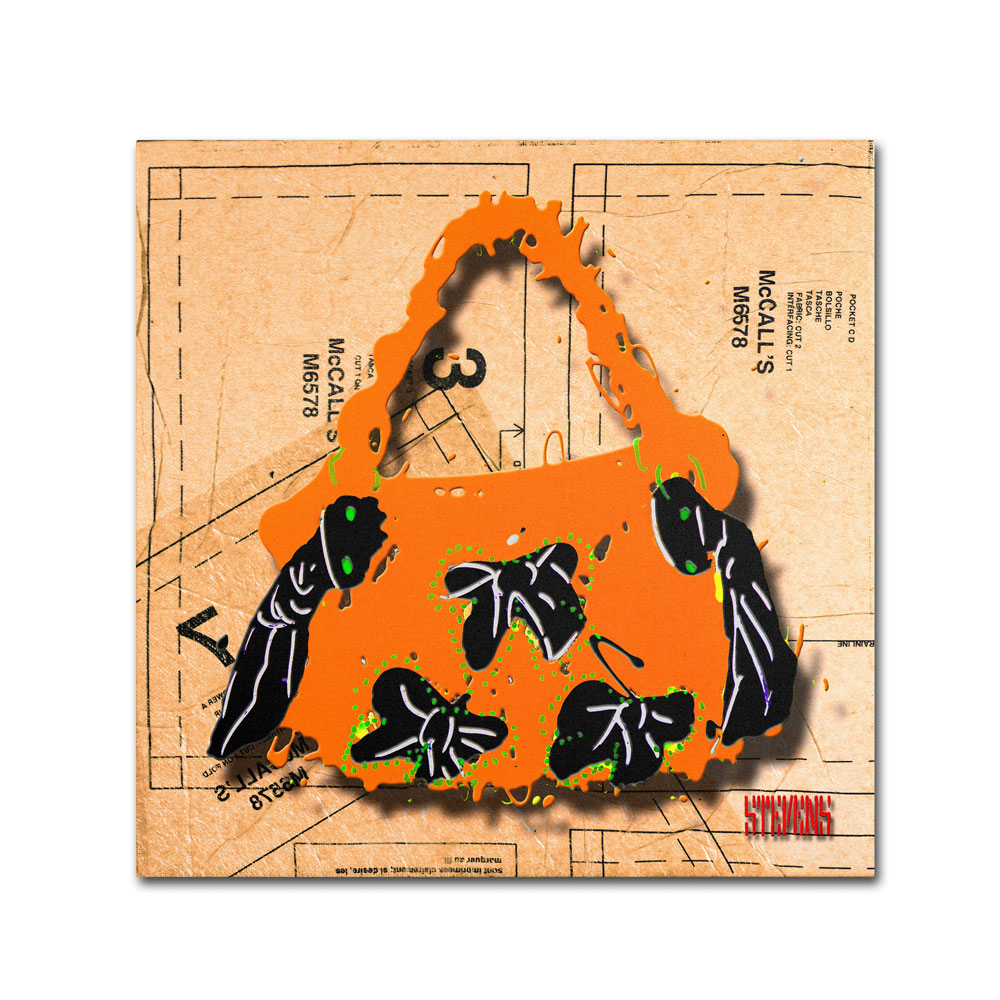 Roderick Stevens 'Bow Purse Black On Orange' Canvas Wall Art 14 X 14