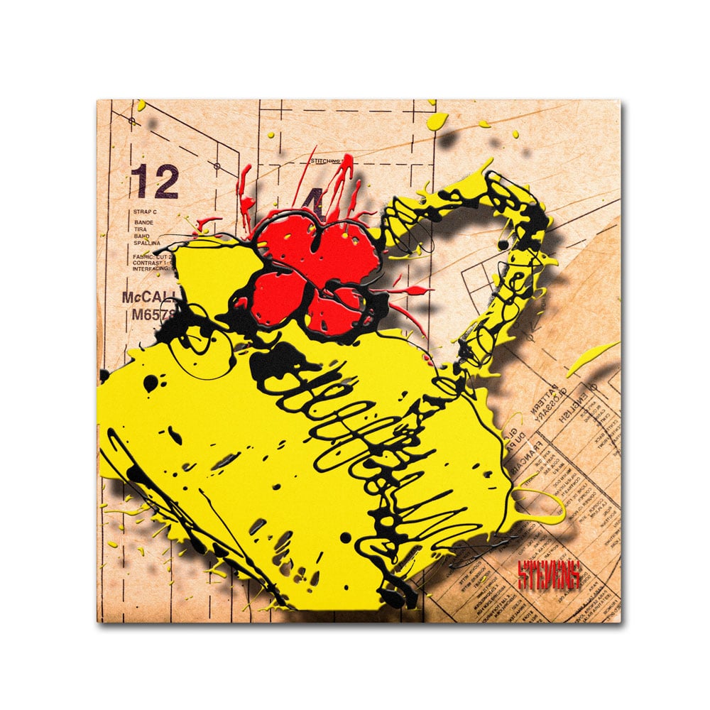 Roderick Stevens 'Flower Purse Red On Yellow' Canvas Wall Art 14 X 14