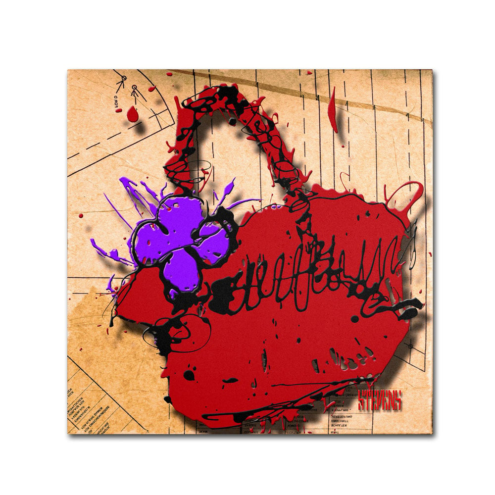Roderick Stevens 'Flower Purse Purple On Red' Canvas Wall Art 14 X 14