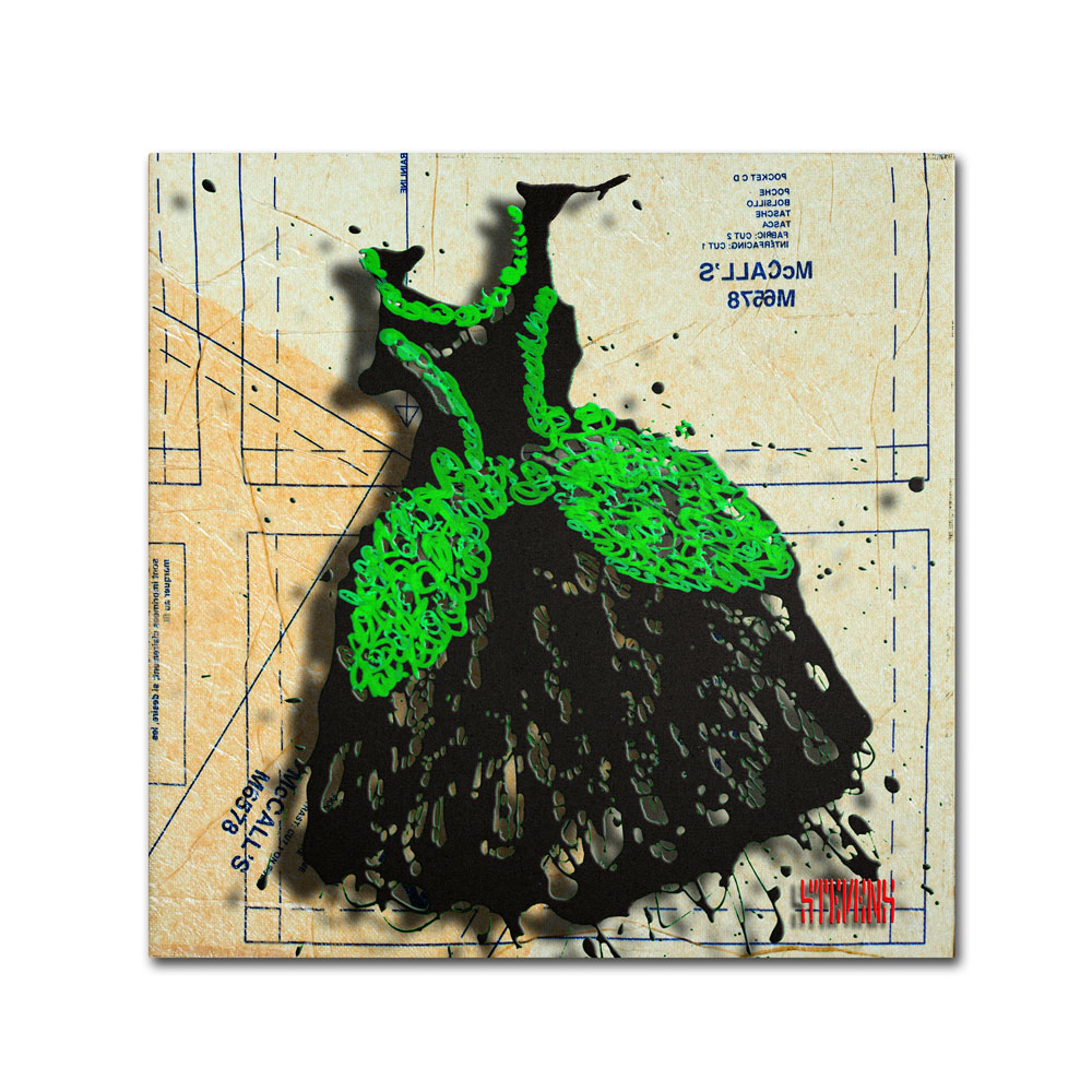 Roderick Stevens 'Black N Green Swirls' Canvas Wall Art 14 X 14