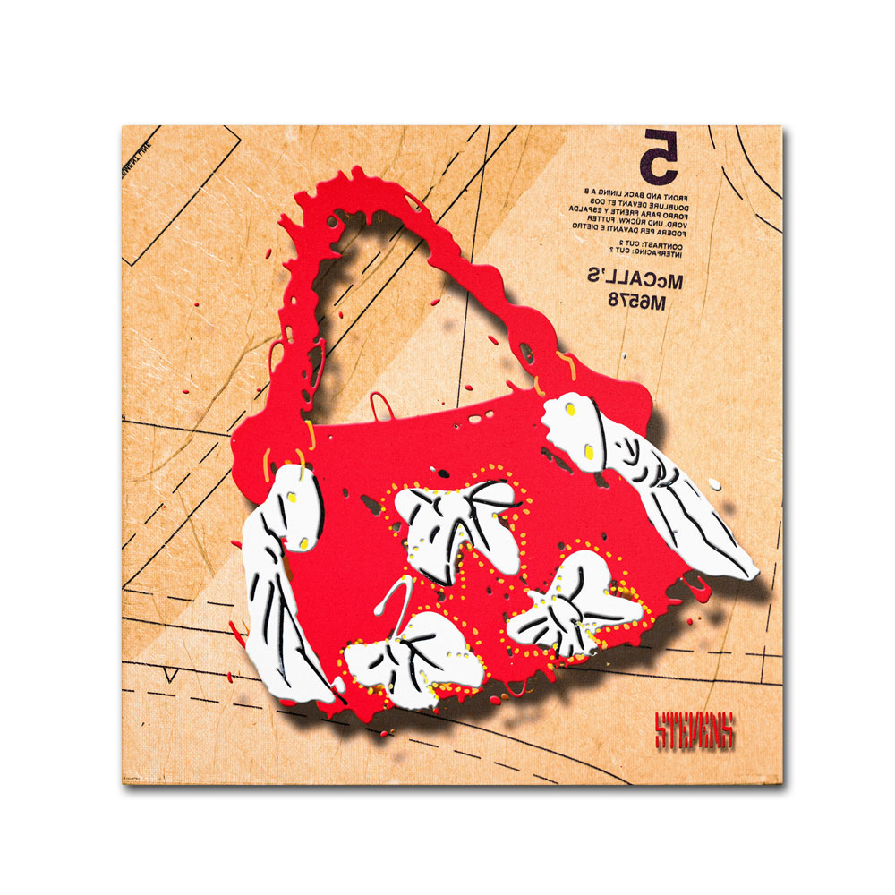 Roderick Stevens 'Bow Purse White On Red' Canvas Wall Art 14 X 14