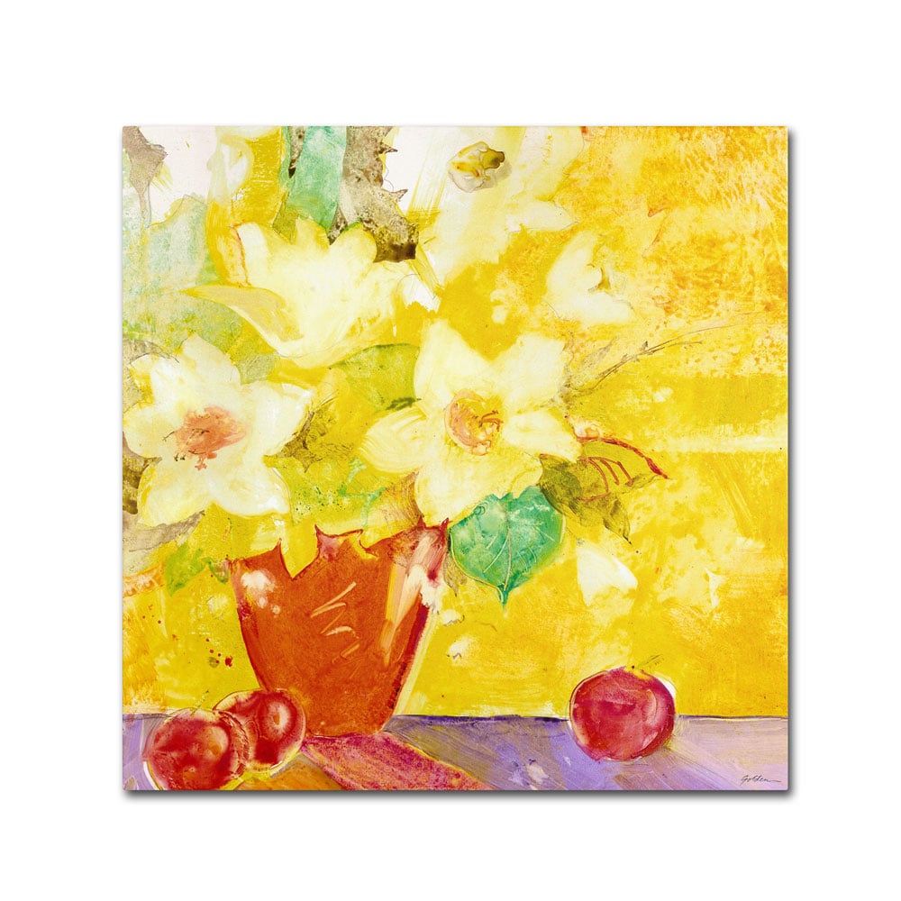 Sheila Golden 'Red Vase With Apples' Canvas Wall Art 14 X 14