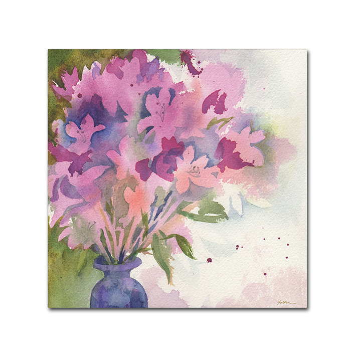 Sheila Golden 'Magenta Blossoms In Blue Vase' Canvas Wall Art 14 X 14