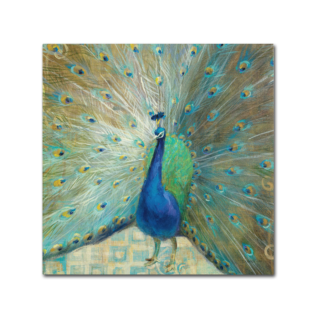 Danhui Nai 'Blue Peacock On Gold' Canvas Wall Art 14 X 14