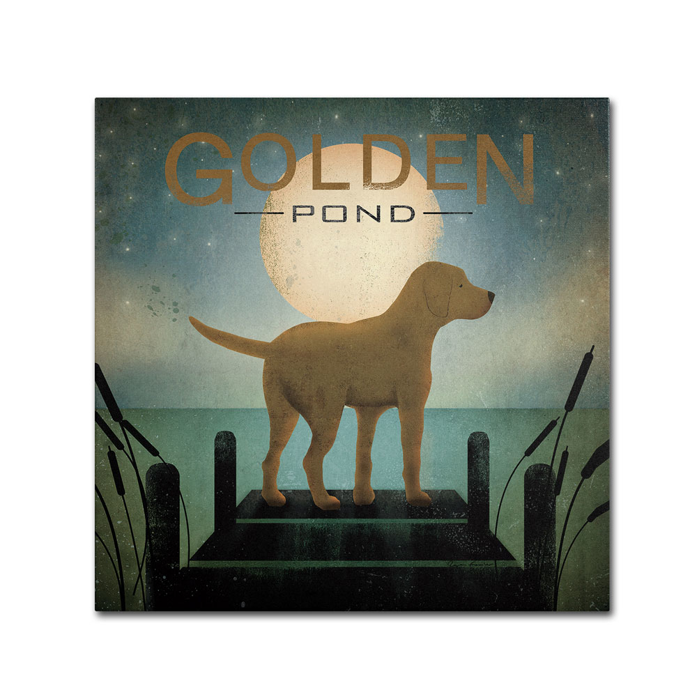 Ryan Fowler 'Moonrise Yellow Dog Golden Pond' Canvas Wall Art 14 X 14