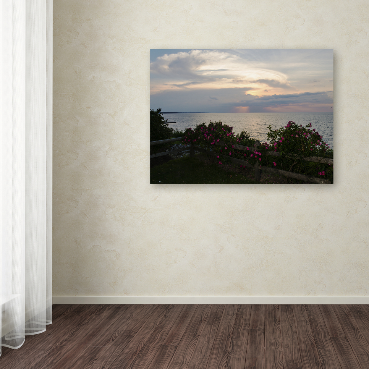 Kurt Shaffer 'Roses In Bloom Along The Lake' Canvas Wall Art 35 X 47 Inches