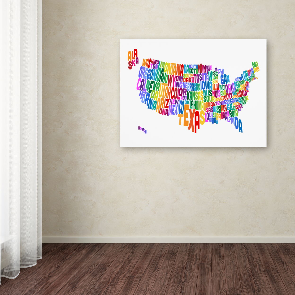 Michael Tompsett 'US Typography Text Map' Canvas Wall Art 35 X 47 Inches